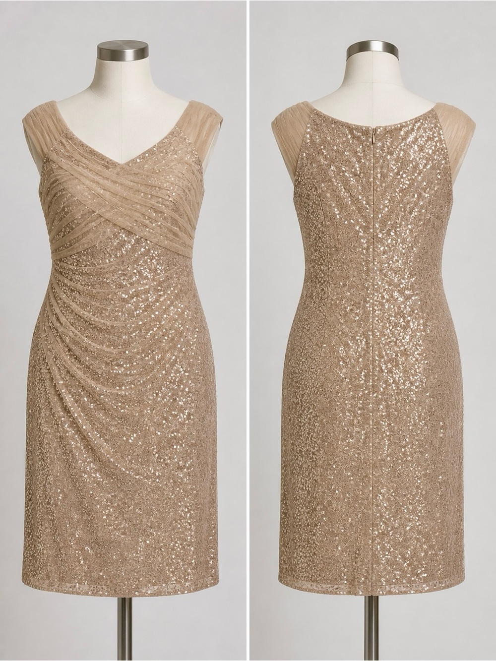 Ralph Lauren LAUREN Nude Champagne Sequin Tulle Cocktail Dress NWT